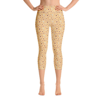 SIPPA Gula caprileggings med vinröda blommor