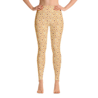 SIPPA Långa gula leggings med vinröda blommor