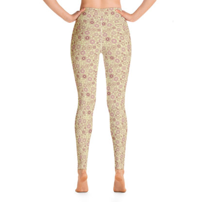 KUGGHJUL lindblomsgröna långa leggings med dimrosa kugghjul