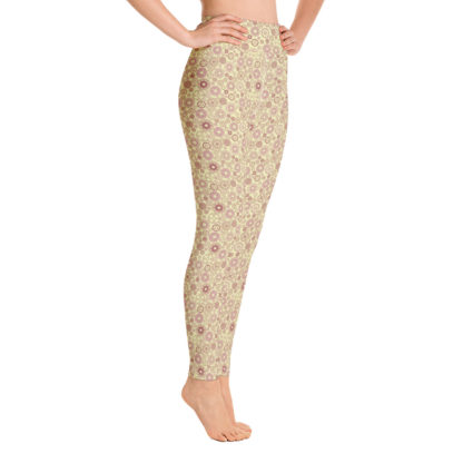 KUGGHJUL lindblomsgröna långa leggings med dimrosa kugghjul