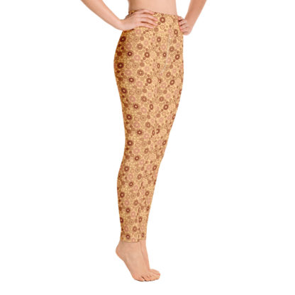 KUGGHJUL gula långa leggings med tegelröda kugghjul