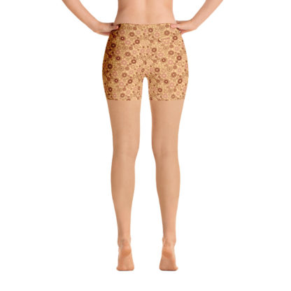 KUGGHJUL gula korta leggings med tegelröda kugghjul