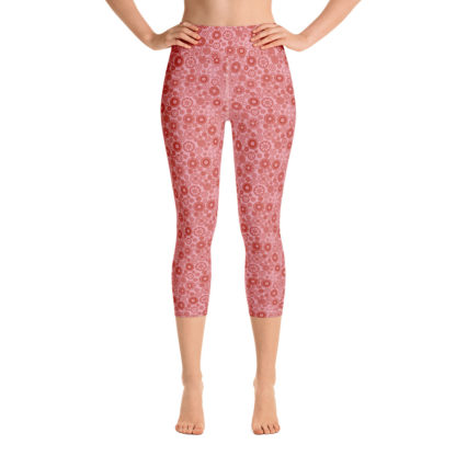 KUGGHJUL Rosa caprileggings med röda kugghjul