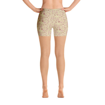 KUGGHJUL lindblomsgröna korta leggings med dimrosa kugghjul