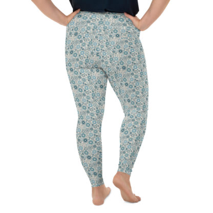KUGGHJUL beige långa leggings med turkosa kugghjul