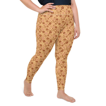 KUGGHJUL gula långa leggings med tegelröda kugghjul