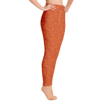 KUGGHJUL röda långa leggings med gula kugghjul