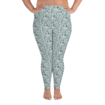 KUGGHJUL beige långa leggings med turkosa kugghjul