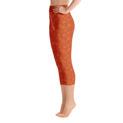 KUGGHJUL röda caprileggings med orange kugghjul