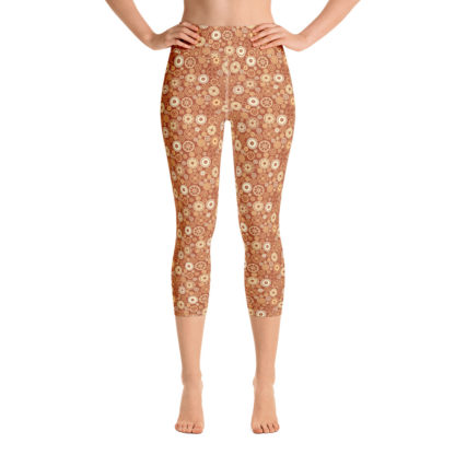 KUGGHJUL tegelröda caprileggings med gula kugghjul