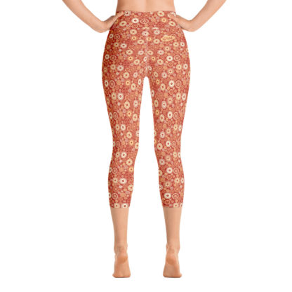 KUGGHJUL röda caprileggings med gula kugghjul