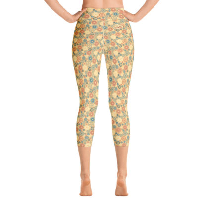 KUGGHJUL gula caprileggings med turkosa och tegelröda kugghjul