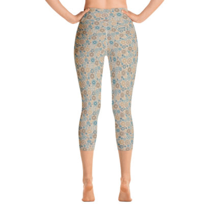 KUGGHJUL beige caprileggings med turkosa och bruna kugghjul