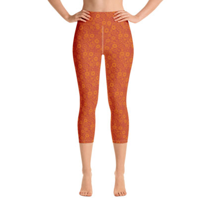 KUGGHJUL röda caprileggings med orange kugghjul