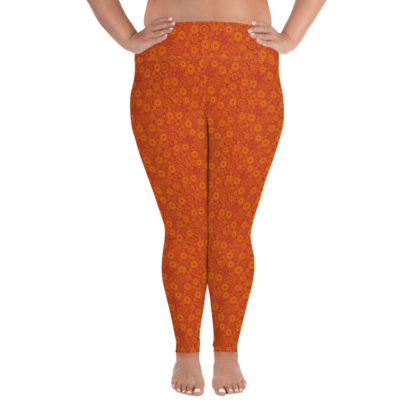 KUGGHJUL röda långa leggings med orange kugghjul