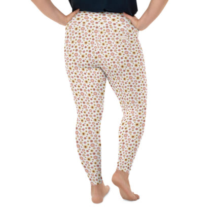 SIPPA leggings med rosa och gula blommor på vit bakgrund