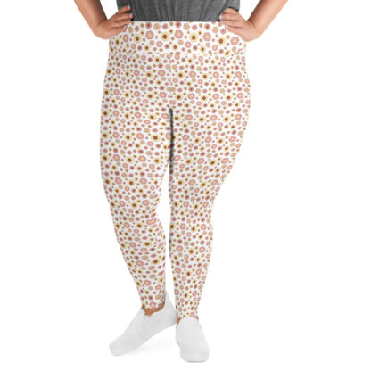 SIPPA leggings med rosa och gula blommor på vit bakgrund
